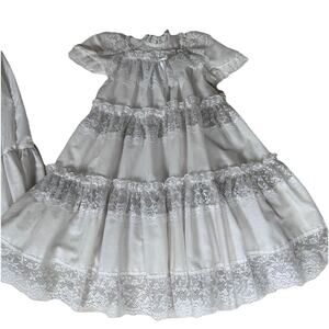 VTG Little Things Mean a Lot Christening dress & slip tiered Made in USA Sz 6 mo
